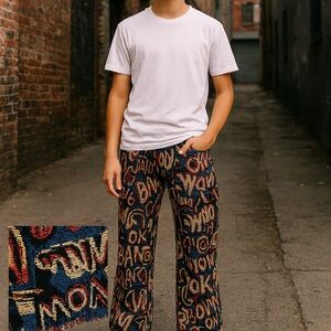 RockStar Original Boys Sz 16 Super Stack Flare Denim Pants Tapestry Streetwear